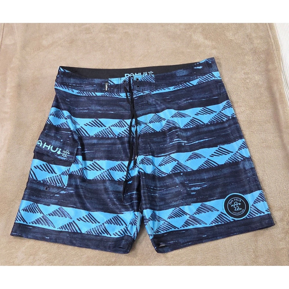 Da hui Board Shorts Men Size 42 Blue hawaii Swim Surf 9" Drawstrings EUC